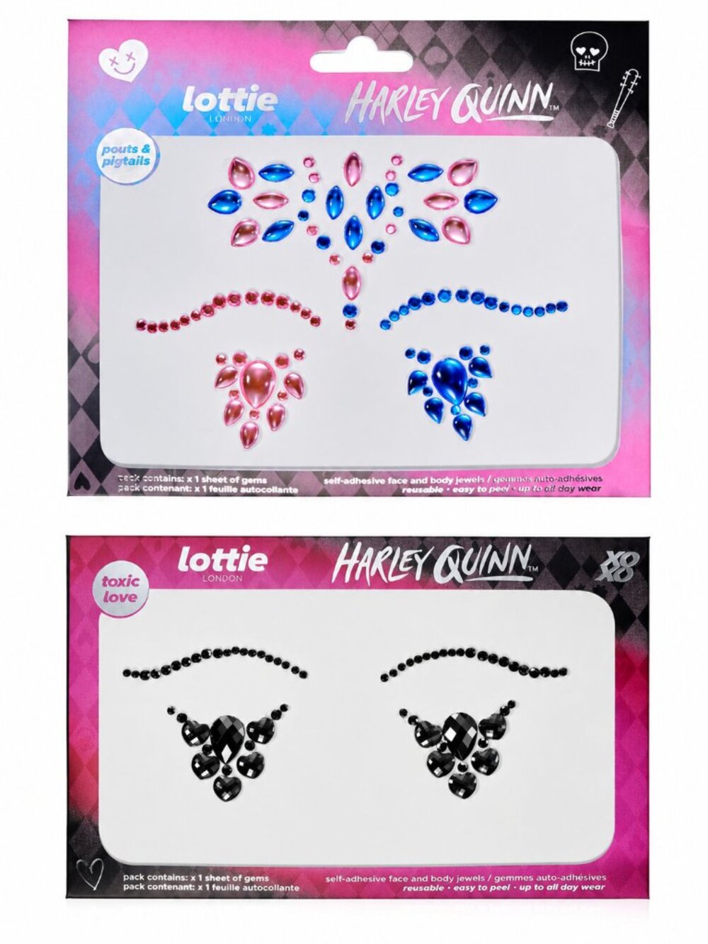 Lottie London x Harley Quinn Face & Body Gems Duo - Pouts Pigtails & Toxic Love
